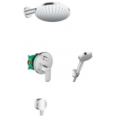 Zestaw Hansgrohe Vernis Blend bateria prysznicowa podtynkowa i komplet natryskowy z deszczownicą chrom (26277000, 27809000, 71466000, 01800180, 26278000, 26453000)