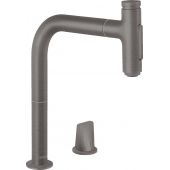 Hansgrohe Metris Select M71 bateria kuchenna stojąca z wyciąganą wylewką czarny chrom szczotkowany 73818340