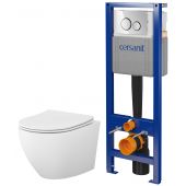 Zestaw Cersanit Mito 3D stelaż z przyciskiem i miska WC bez kołnierza z deską wolnoopadającą chrom/biały połysk (S701778, S4024001)