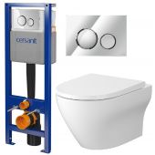 Zestaw Cersanit Larga miska WC z deską wolnoopadającą i stelaż podtynkowy z przyciskiem spłukującym chrom (S701885, S701778)