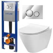 Zestaw Cersanit City miska WC z deską wolnoopadającą i stelaż podtynkowy z przyciskiem spłukującym chrom (K701-104, S701-778)
