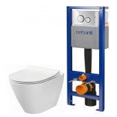 Cersanit City zestaw miska WC z deską wolnoopadającą, stelaż z przyciskiem biały/ chrom błyszczący  (S701778, K701104)
