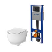 Cersanit Luna zestaw miska WC z deską wolnoopadającą, stelaż z przyciskiem biały / czarny mat (S701779, S701871)