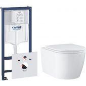 Grohe Start Round miska WC z deską wolnoopadającą wiszącą bez kołnierza i stelażem stelaż podtynkowym 3w1 biały połysk (103848SH00, 38539001)