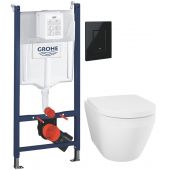 Zestaw Grohe Solido stelaż podtynkowy WC z przyciskiem czarny połysk i miską WC Euro Ceramic z deską wolnoopadającą biały połysk (38971000, 38966KV0, 102510SH00)