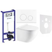 Zestaw Hagser Beno miska WC wisząca z deską wolnoopadającą i stelażem podytnkowym Oltens z uszczelką i przyciskiem spłukującym biały (HGR14000042, HGR11000045, 50001000, 57102000, 49301000)
