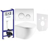 Zestaw Hagser Beno miska WC wisząca z deską wolnoopadającą i stelażem podytnkowym Oltens z uszczelką i przyciskiem spłukującym chrom (HGR14000042, HGR20000045, 50001000, 57102100, 49301000)