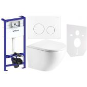 Zestaw Hagser Beno miska WC wisząca z deską wolnoopadającą i stelażem podytnkowym Oltens z uszczelką i przyciskiem spłukującym biały (HGR14000042, HGR20000045, 50001000, 57102000, 49301000)
