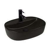 Oltens Hamnes Thin umywalka 51x39 cm nablatowa owalna z powłoką SmartClean czarny mat 41813300