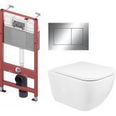 Zestaw Oltens Vernal miska WC wisząca z deską wolnoopadającą i stelaż podtynkowy Tece Base z przyciskiem Now biały/chrom błyszczący (9400407, 42002000, 45104000, 9240401)