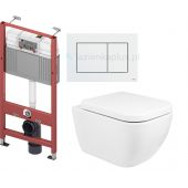 Zestaw Oltens Vernal miska WC wisząca z deską wolnoopadającą i stelaż podtynkowy Tece Base z przyciskiem Now biały (9400407, 42002000, 45103000, 9240400)