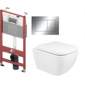 Zestaw Oltens Vernal miska WC wisząca z deską wolnoopadającą i stelaż podtynkowy Tece Base z przyciskiem Now biały/chrom błyszczący (9400407, 42002000, 45103000, 9240401)