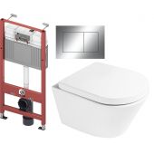 Zestaw Oltens Jog miska WC wisząca z deską wolnoopadającą i stelaż podtynkowy Tece Base z przyciskiem Now biały/chrom błyszczący (9400407, 42001000, 45101000, 9240401)