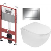 Zestaw Oltens Hamnes Stille miska WC wisząca spłukiwanie wirowe z deską wolnoopadającą i stelaż podtynkowy Tece Base z przyciskiem Now biały/chrom błyszczący (9400407, 42521000, 45109000, 9240401)
