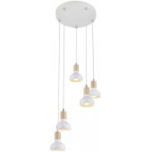 Candellux Puerto lampa wisząca 5x40W biały/drewno 35-62772