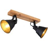 Globo Lighting Günther lampa podsufitowa 2x60W czarny/drewno 15466S-2