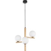 TK Lighting Estera Wood lampa wisząca 3x6W jasne drewno/białe szkło 6799