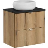 Zestaw Comad Nova Oak/Black szafka z blatem 60 cm wisząca dąb/czarny i umywalka Wiki 36x36 cm biała SET-NOA B BLACK 60CM S UN WIKI SW