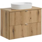 Zestaw Comad Nova Oak szafka z blatem 80 cm wisząca dąb i umywalka Beyond 48x32,5 cm SET-NOA B OAK 80CM S UN BEYOND 5 WH