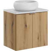 Zestaw Comad Nova Oak/White szafka z blatem 60 cm wisząca dąb/biały i umywalka 36x36 cm biała SET-NOA B WHITE 60CM D UN WIKI SW