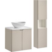 Zestaw Comad Viva Cashmere szafka 60x39x57 cm podumywalkowa wisząca kaszmir z blatem białym, umywalką i szafką boczną SET-VIC B WHITE 60CM D UN LOLA GW HC