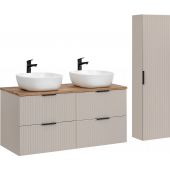 Comad Adel Cashmere zestaw mebli łazienkowych szafka 120 cm podumywalkowa wisząca z umywalkami i szafka wysoka 140 cm boczna kaszmir SET-ADC B WOTAN 120CM SMILE 40 HIGH CABINET