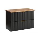 Zestaw Comad Adel Black szafka 80 cm podumywalkowa wisząca z blatem czarna/dąb SET-ADB B NAT WOTAN 80CM