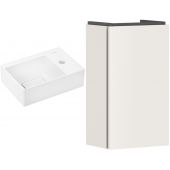 Zestaw Hansgrohe Xevolos E umywalka z szafką Xilesa E 36 cm prawa biały połysk/pisakowy beżowy mat (54244780, 61086450)