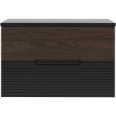 Zestaw Megstyl Avella szafka 80x45,8x50 cm podumywalkowa wisząca czarna-orzech z blatem czarnym (2040, 2586)