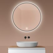 Oltens Nordlis lustro 80x80 cm okrągłe z oświetleniem od tyłu z matą grzewczą czarny 64109300