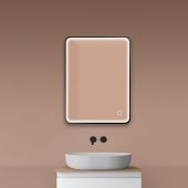 Oltens Nordlis lustro 60x80 cm prostokątne z oświetleniem z przodu z matą grzewczą czarny 64116300