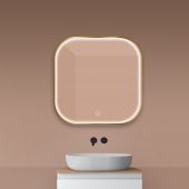 Oltens Nordlis lustro 80x80 cm kwadratowe z oświetleniem z przodu z matą grzewczą złoto szczotkowane 64122810