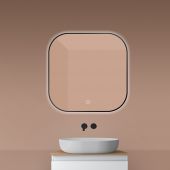 Oltens Nordlis lustro 80x80 cm kwadratowe z oświetleniem od tyłu z matą grzewczą czarny 64125300