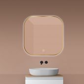 Oltens Nordlis lustro 80x80 cm kwadratowe z oświetleniem od tyłu z matą grzewczą złoto szczotkowane 64125810