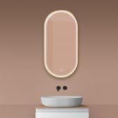 Oltens Nordlis lustro 50x100 cm owalne  z oświetleniem z przodu z matą grzewczą złoto szczotkowane 64128810