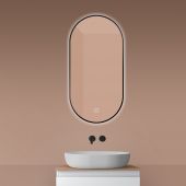 Oltens Nordlis lustro 50x100 cm owalne z oświetleniem od tyłu z matą grzewczą czarny 64129300