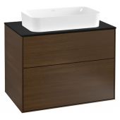 Villeroy & Boch Finion szafka 80 cm podumywalkowa wisząca Glass Black Matt/Walnut Veneer F22200GN