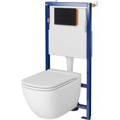 Zestaw Cersanit Caspia New miska WC CleanOn z deską wolnoopadającą Slim i stelaż podtynkowy Tech Line Opti z przyciskiem spłukującym czarny mat S701-656