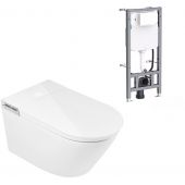 Clean Wave Breeze toaleta myjąca ze stelażem i przyciskiem wisząca bez kołnierza ze spłukiwaniem wirowym biała B700SET