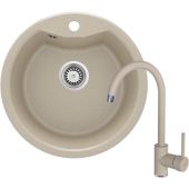 Deante Fiesta Solis zlewozmywak granitowy 48 cm z baterią kuchenną Nemezja piaskowy ZRSB7803