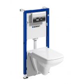 Geberit Duofix Basic stelaż podtynkowy z uszczelką i przyciskiem Delta35 chrom błyszczący z miską WC 5 Selnova Square Compact Rimfree i deską wolnoopadającą 118.342.21.2