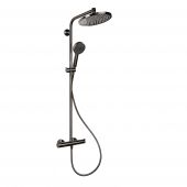 Hansgrohe Crometta zestaw prysznicowy ścienny termostatyczny z deszczownicą czarny chrom szczotkowany 27268340