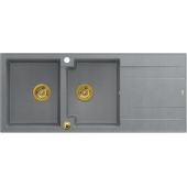 Quadron Evan 121 zlewozmywak 116x50 cm GraniteQ silver stone/elementy złote HQE11650U5_PVDG1_P2O