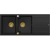 Quadron Evan 121 zlewozmywak 116x50 cm GraniteQ pure carbon/elementy złote HQE11650U7_PVDG1_P2O