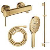 Zestaw Grohe Essence bateria prysznicowa ścienna z kompletem prysznicowym Cool Sunrise (33636GL1, 26603GL0, 28388GL1, 26574GL0)