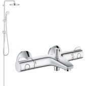 Zestaw Grohe Grohtherm 800 bateria wannowo-prysznicowa termostatyczna i zestaw prysznicowy z deszczownicą New Tempesta System 210 chrom (34567000, 26381001)