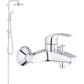 Zestaw Grohe Eurosmart bateria wannowo-prysznicowa i zestaw prysznicowy z deszczownicą New Tempesta System 210 chrom (33300002, 26381001)