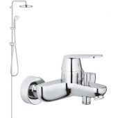 Zestaw Grohe Eurosmart Cosmopolitan bateria wannowo-prysznicowa i zestaw prysznicowy z deszczownicą New Tempesta System 210 chrom (32831000, 26381001)