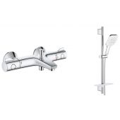 Zestaw Grohe Grohtherm 800 bateria wannowo-prysznicowa termostatyczna z zestawem prysznicowym Vitalio SmartActive 130 Cube chrom (34567000, 26596000)