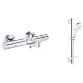 Zestaw Grohe Grohtherm 800 Cosmopolitan bateria wannowo-prysznicowa termostatyczna z zestawem prysznicowym Vitalio SmartAvtive 150 chrom (34766000, 26598000)